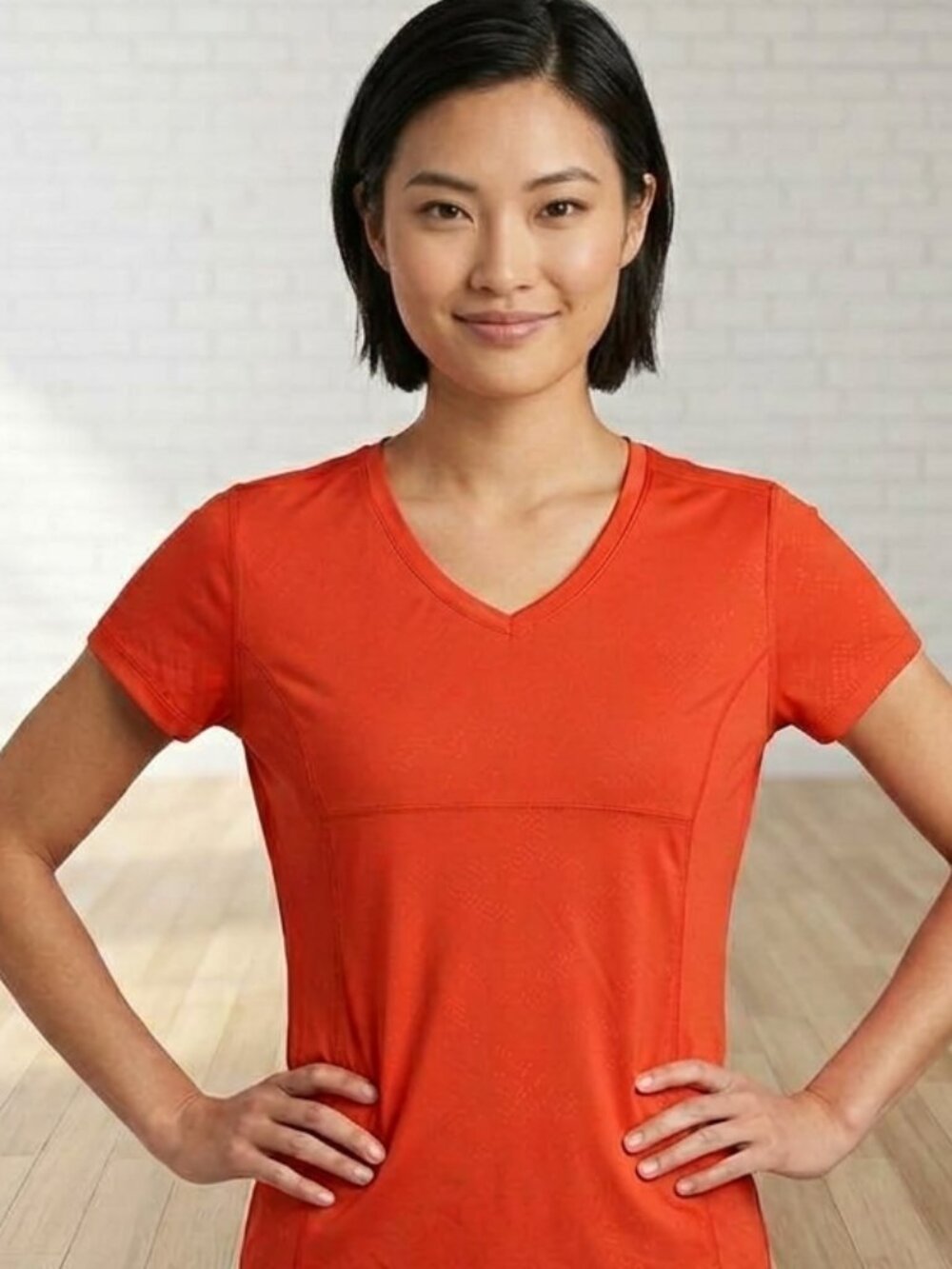 Tek Gear Orange Dry-Fit V-Neck Athletic Top,  Large